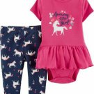 NWT Carters Unicorn Baby Girls Ruffle Peplum Bodysuit Leggings Outfit