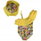 NEW Boutique Girls Yellow Floral Swimsuit & Sun Hat 3T 4T 5T
