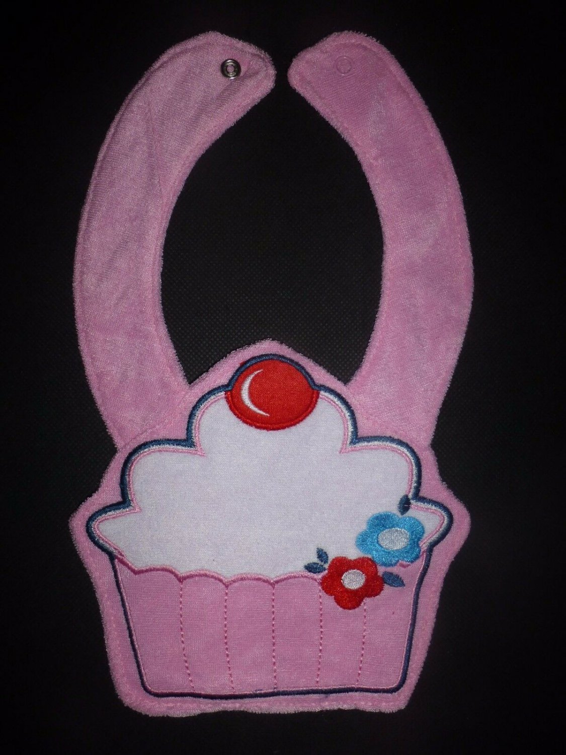 NEW Carter's Pink Cherry Birthday Cupcake Baby Girl Terry Cloth Teething Bib