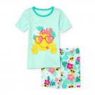 NWT The Childrens Place Emoji Tropical Girls Turquoise Short Sleeve Pajamas Set