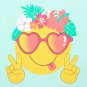 NWT The Childrens Place Emoji Tropical Girls Turquoise Short Sleeve Pajamas Set