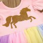 NWT Gold Unicorn Baby Girls Rainbow Tutu Short Sleeve Pink Romper Dress