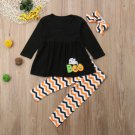 NEW Halloween Ghost Girls Black Long Sleeve Tunic Chevron Leggings Outfit Set