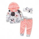 NWT Baby Girls Pink Floral Hooded Sweatshirt Pants Headband Outfit Set