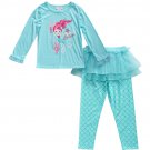 NWT Youngland Mermaid Girls Turquoise 3 Pc Long Sleeve Tutu Pajamas Set 2T 3T