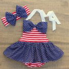 NEW 4th of July Patriotic Americana Skirted Swimsuit Headband Outfit Set