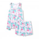 NWT The Childrens Place Tropical Flamingo Girls Sleeveless Pink Pajamas Set