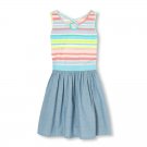 NWT The Childrens Place Girls Rainbbow Striped Chambray Sleeveless Dress