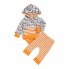 NWT Baby Boy Girl Owl Hooded Sweater Striped Orange Pants Outfit Set