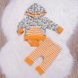 NWT Baby Boy Girl Owl Hooded Sweater Striped Orange Pants Outfit Set