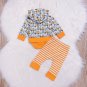 NWT Baby Boy Girl Owl Hooded Sweater Striped Orange Pants Outfit Set