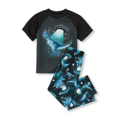 NWT The Childrens Place Dinosaur Space Short Sleeve Boys Pajamas Set
