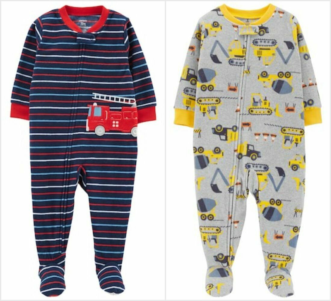 NWT Carters Fire Truck Construction Toddler Boys Footed Fleece Sleeper Pajamas