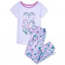 NWT The Childrens Place Foil Owl Girls Purple Short Sleeve Pajamas Set