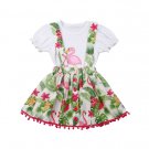 NEW Flamingo  Girls Short Sleeve Shirt Floral Suspender Skirt Outfit Set