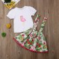 NEW Flamingo Girls Short Sleeve Shirt Floral Suspender Skirt Outfit Set
