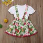 NEW Flamingo Girls Short Sleeve Shirt Floral Suspender Skirt Outfit Set