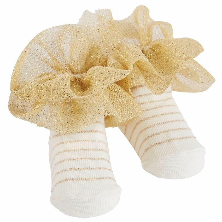 NWT Mud Pie Gold Stripe Baby Girls Ruffle Socks 0-12 Months Christmas
