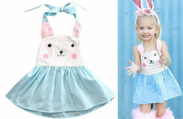 NWT Girls Easter Bunny Rabbit White Blue Sleeveless Dress 2T 3T 4T 5T
