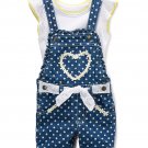 NWT Nannette Girls Heart Blue Shortalls Overalls Shirt Outfit Set 2T 3T 4T 5 6