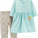 NWT Carters Baby Girls Striped Blue Dress Floral Leggings Outfit Set