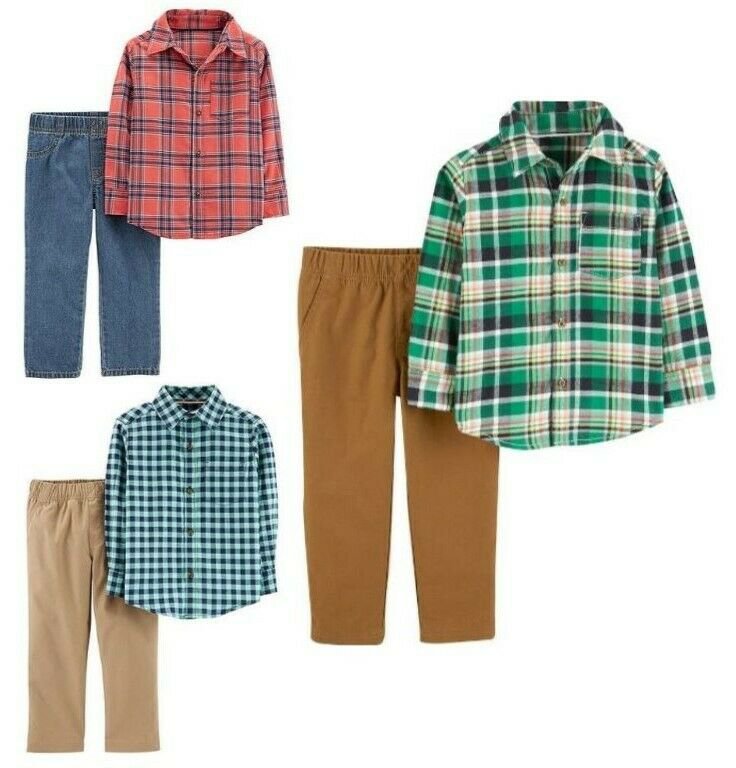NWT Carters Toddler Boys Plaid Button Down Shirt & Pants Outit Set 2T 3T 4T 5T