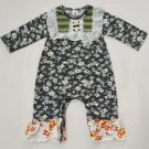 NEW Boutique Baby Girls Gray Floral Long Sleeve Ruffle Romper Jumpsuit