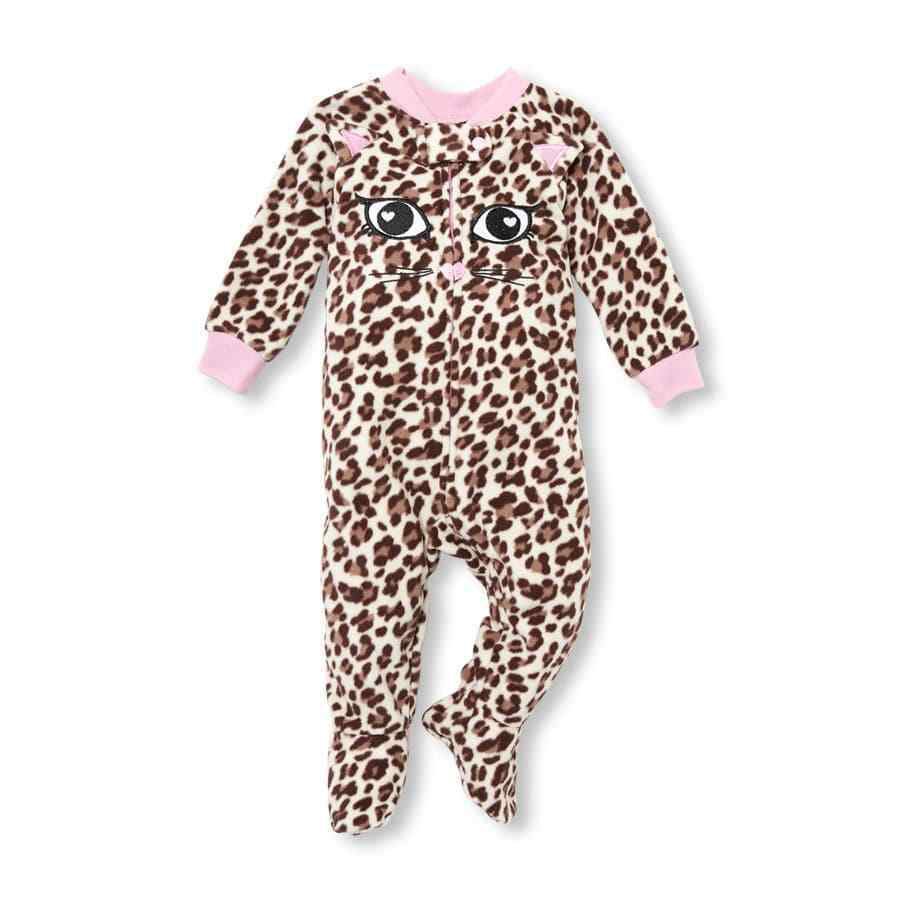 NWT The Childrens Place Leopard Cat Girls Footed Fleece Blanket Sleeper Pajamas
