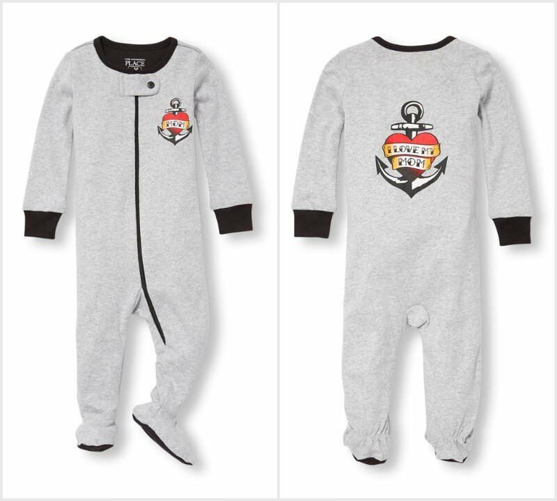 NWT The Childrens Place Boy Love My Mom Tattoo Footed Stretchie Pajamas Sleeper