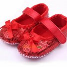 NEW Baby Girl Red Sequin Bow Mary Jane Crib Shoes 0-6 6-12 12-18 M Valentines