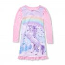 NWT The Childrens Place Girls Pink Glitter Unicorn Long Sleeve Nightgown Pajamas
