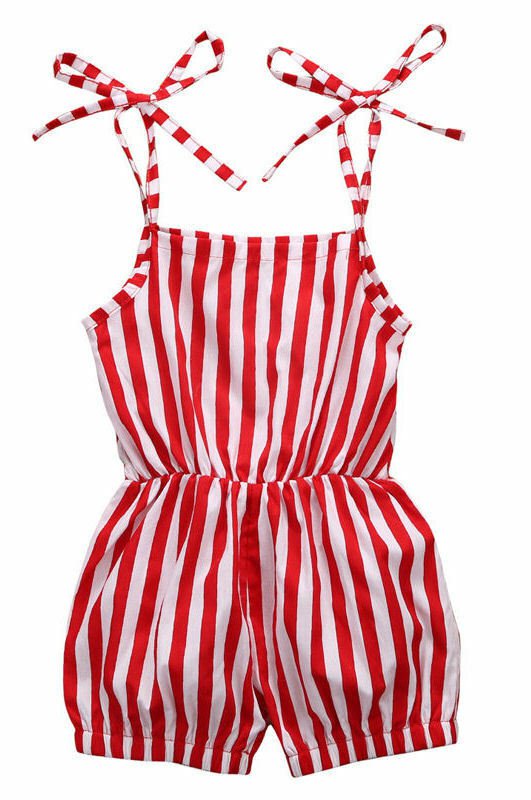 NWT Girls Red White Stripe Spaghetti Strap Sleeveless Romper Sunsuit Jumpsuit