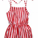 NWT Girls Red White Stripe Spaghetti Strap Sleeveless Romper Sunsuit Jumpsuit