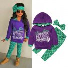 NEW Mermaid Girl Purple Hooded Sweatshirt Green Leggings & Headband Outfit Set