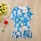 NEW Baby Girls Blue Floral Long Sleeve Ruffle Romper Jumpsuit