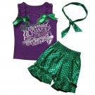 NEW Mermaid Wishes Girl Purple Tank Top Green Shimmer Shorts Headband Outfit Set