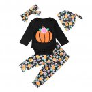 NEW Pumpkin Baby Girls Bodysuit Pants Hat & Headband Outfit Set Halloween