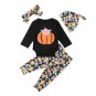 NEW Pumpkin Baby Girls Bodysuit Pants Hat & Headband Outfit Set Halloween