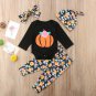 NEW Pumpkin Baby Girls Bodysuit Pants Hat & Headband Outfit Set Halloween