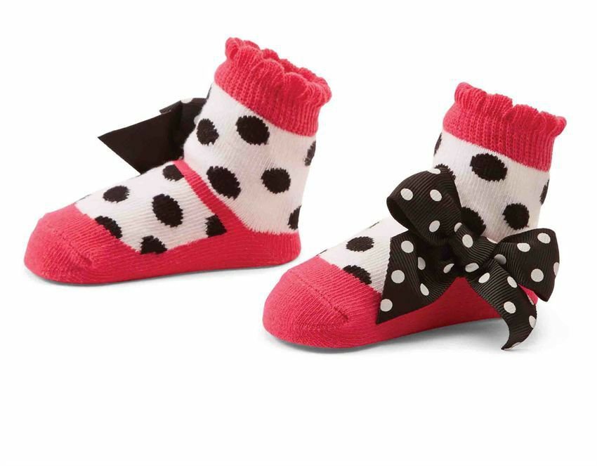 NWT Mud Pie Polka Dot Black White Pink Bow Baby Girls Zoey Socks 0-12 Months