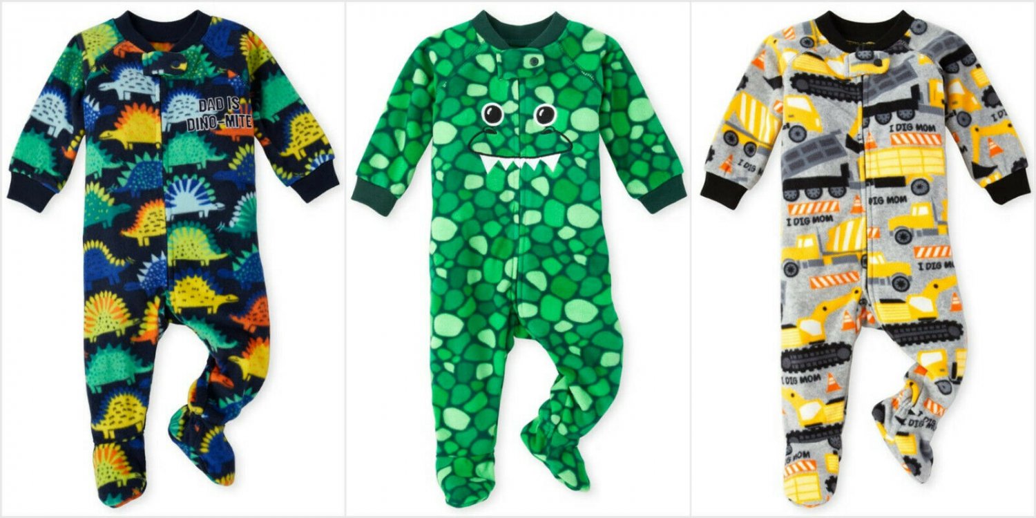 NWT The Childrens Place Boys Dinosaur Trucks Footed Fleece Pajamas Sleeper