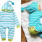 NEW Baby Boys Blue Striped Hooded Long Sleeve Romper Jumpsuit