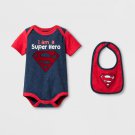 NWT Superman Baby Boy Short Sleeve Super Hero Bodysuit Bib Set 0-3 3-6 6-9 M