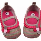NEW Baby Girl Khaki Pink Ruffle Flower Mary Jane Crib Shoes 0-6 6-12 12-18 M