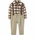NWT Carters Baby Boys Plaid Button Up Shirt Suspender Pants Outfit Set