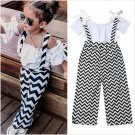 NEW Girls Short Sleeve Ruffle Shirt Chevron Black White Overalls Outfit Set
