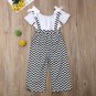 NEW Girls Short Sleeve Ruffle Shirt Chevron Black White Overalls Outfit Set