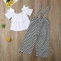 NEW Girls Short Sleeve Ruffle Shirt Chevron Black White Overalls Outfit Set