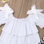 NEW Girls Short Sleeve Ruffle Shirt Chevron Black White Overalls Outfit Set