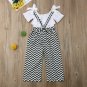 NEW Girls Short Sleeve Ruffle Shirt Chevron Black White Overalls Outfit Set